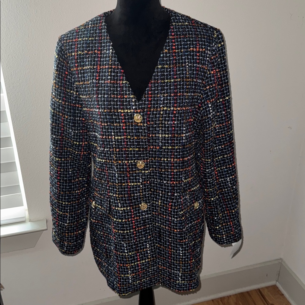 TRUTH black Multicolor Tweed blazer suit Jacket wool blend Sz LG